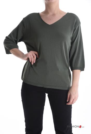 Sweater with v-neck 3/4 sleeve