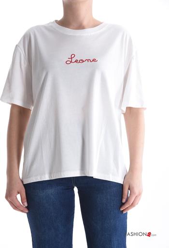 Lettering print short sleeve crew neck Cotton T-shirt