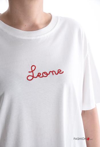 Lettering print short sleeve crew neck Cotton T-shirt - ph 4