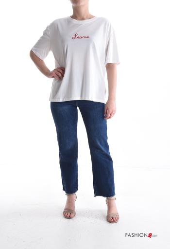 Lettering print short sleeve crew neck Cotton T-shirt - ph 5