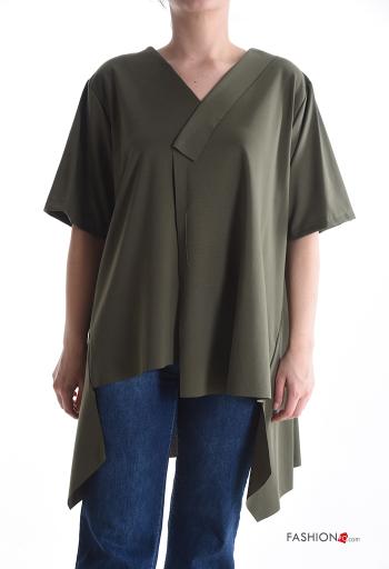 short sleeve asymmetrical oversized Blouse with v-neck