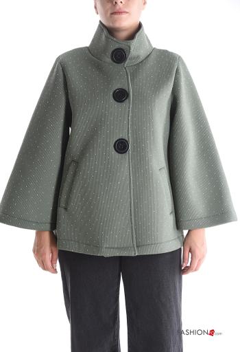 Jacket with buttons with rhinestones without lining with pockets Rollneck