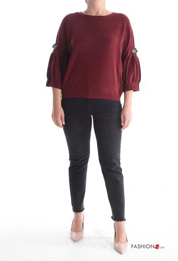 Jersey mangas de globo/ abullonada cuello redondo con brillantes manga tres cuartos - ph 6