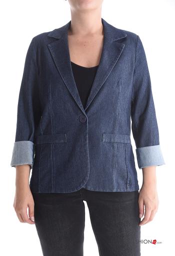 Blazer em Algodão denim manga comprida com gola com botões - ph 1