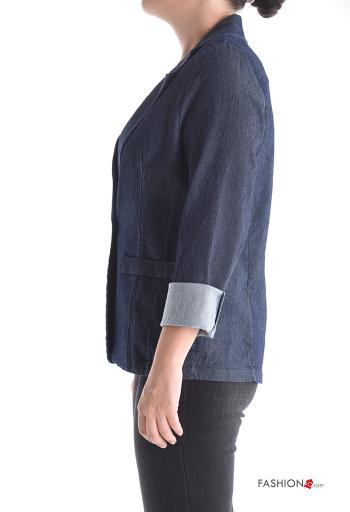 Blazer em Algodão denim manga comprida com gola com botões - ph 3