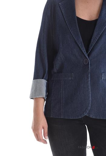 Blazer em Algodão denim manga comprida com gola com botões - ph 4
