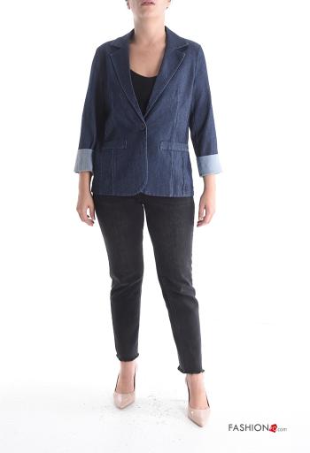 Blazer em Algodão denim manga comprida com gola com botões - ph 5
