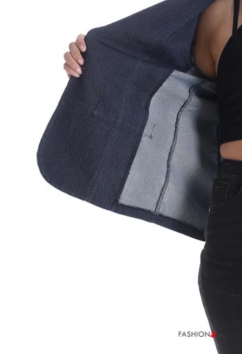Blazer em Algodão denim manga comprida com gola com botões - ph 6