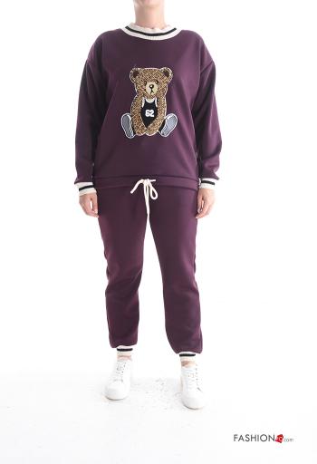 Animal motif long sleeve crew neck Sports set with pockets with elastic