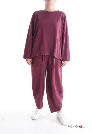long sleeve crew neck Cotton Sports set with pockets with elastic