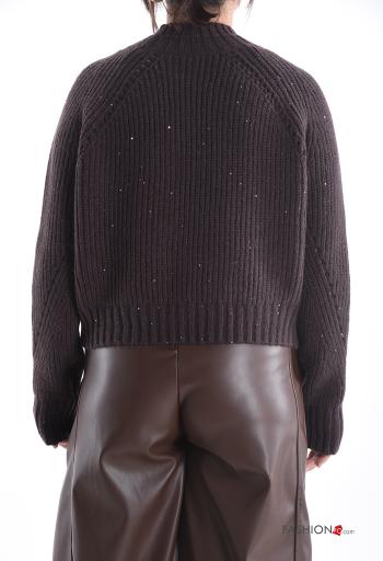 Camisola manga comprida em jersey canelado gola redonda com lantejoulas - ph 2