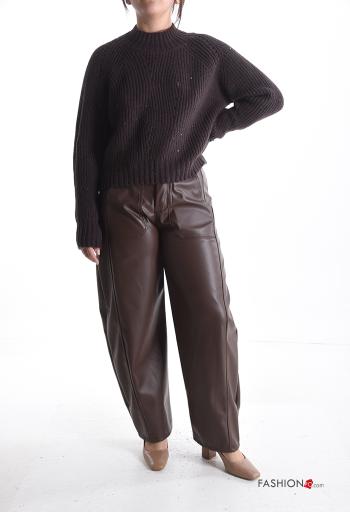 Camisola manga comprida em jersey canelado gola redonda com lantejoulas - ph 5