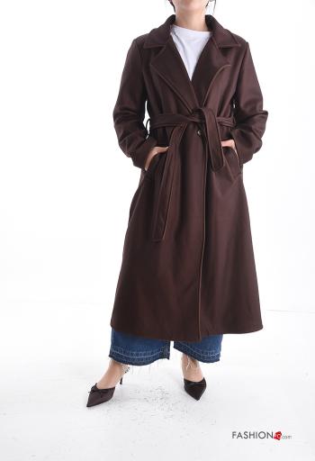 Manteau longue à boutons avec ceinture avec doublure avec poches - ph 1