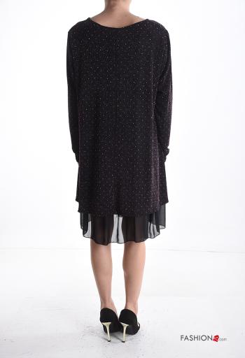 lange ärmel chiffon Kleid mit V-Ausschnitt mit Futter mit Strasssteinen - ph 2