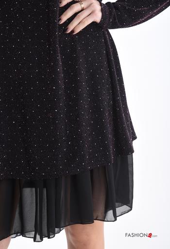 lange ärmel chiffon Kleid mit V-Ausschnitt mit Futter mit Strasssteinen - ph 4