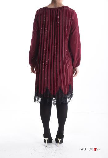 Vestido gola redonda pelo joelho manga comprida plissê renda com lantejoulas - ph 2