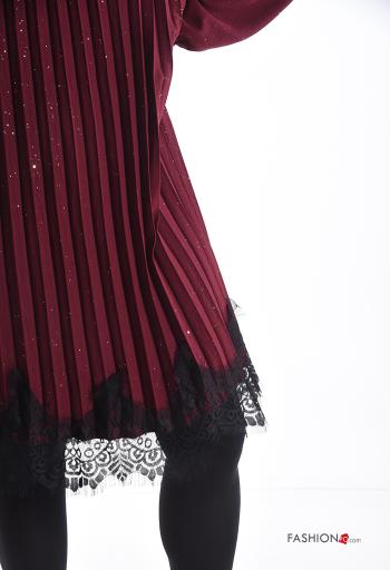 Vestido gola redonda pelo joelho manga comprida plissê renda com lantejoulas - ph 4