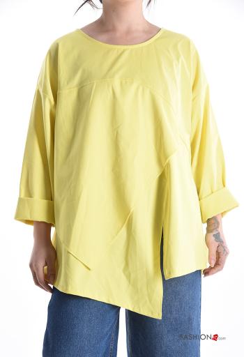 Blusa in Cotone girocollo asimmetrico oversize maniche lunghe