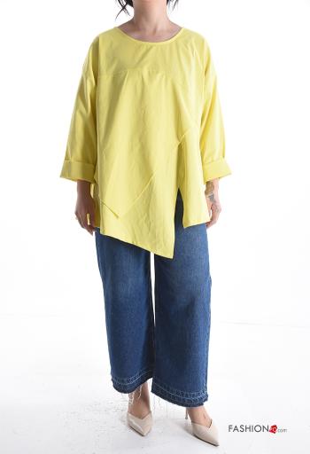 Blusa in Cotone girocollo asimmetrico oversize maniche lunghe - ph 5
