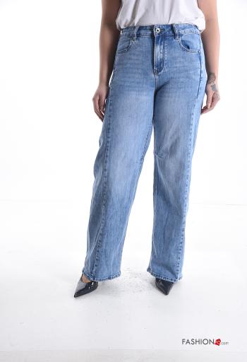 Jeans in Cotone wide leg con tasche