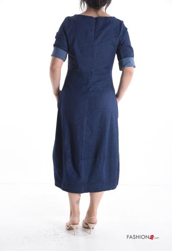 Denim Kleid aus Baumwolle mit Taschen 3/4 ärmel mit Reißverschluss - ph 2