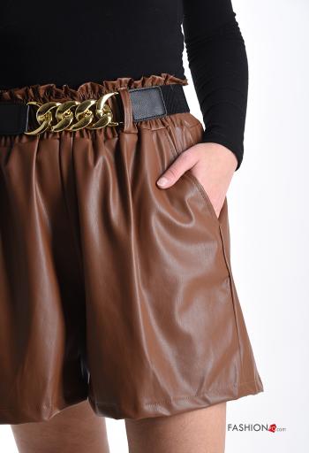 Bermuda faux cuir courte avec poches avec élastique avec ceinture - ph 4