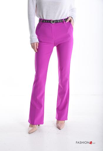 flared Trousers with belt with buttons with zip with pockets - ph 1