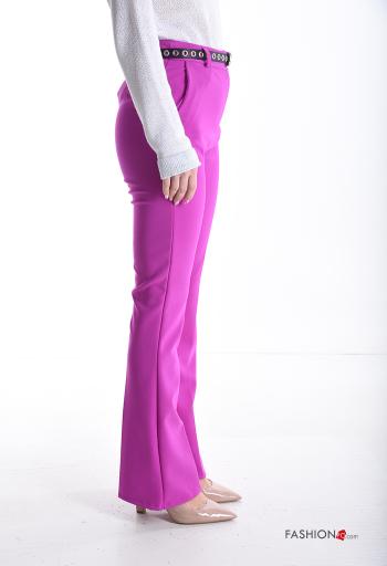 flared Trousers with belt with buttons with zip with pockets - ph 3