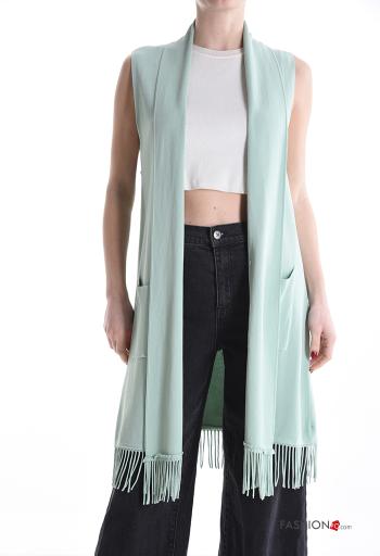 sleeveless long Cardigan with pockets with fringe