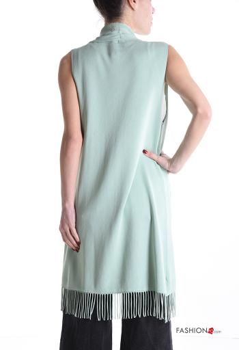 sleeveless long Cardigan with pockets with fringe - ph 2