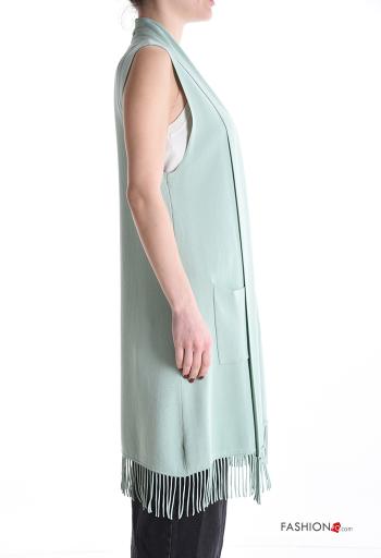 sleeveless long Cardigan with pockets with fringe - ph 3