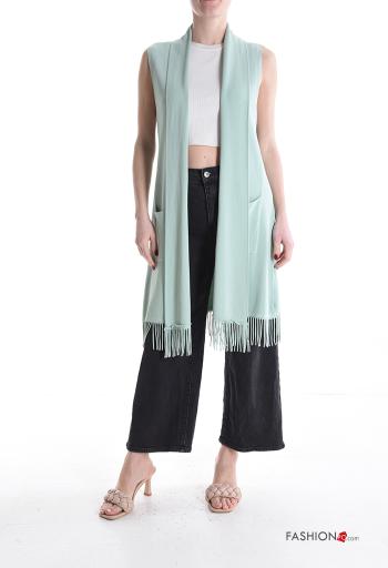 sleeveless long Cardigan with pockets with fringe - ph 5