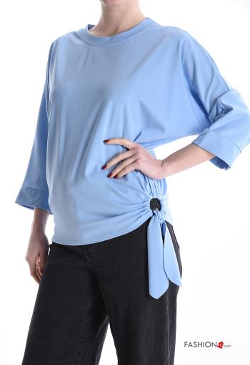 crew neck Long sleeved top with knot 3/4 sleeve