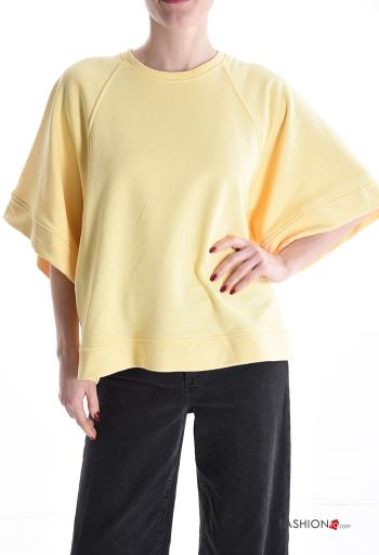 Sweatshirt em Algodão gola redonda manga três quartos