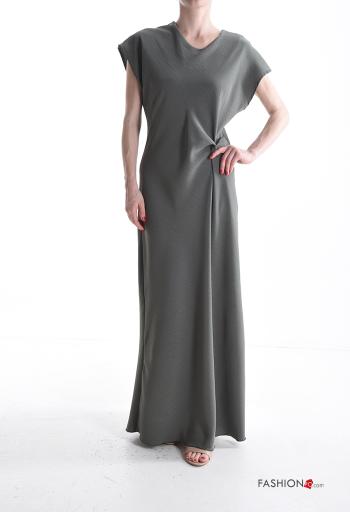 kurze ärmel lange Kleid mit Knöpfen mit knoten mit V-Ausschnitt
