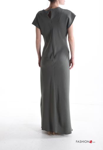 kurze ärmel lange Kleid mit Knöpfen mit knoten mit V-Ausschnitt - ph 2