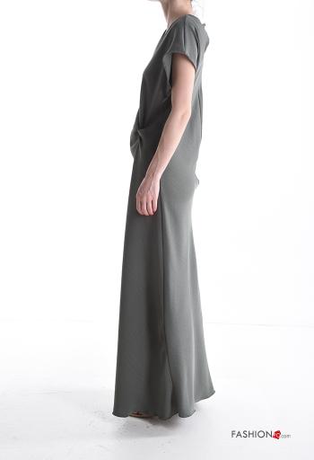 kurze ärmel lange Kleid mit Knöpfen mit knoten mit V-Ausschnitt - ph 3