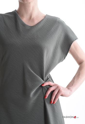kurze ärmel lange Kleid mit Knöpfen mit knoten mit V-Ausschnitt - ph 4