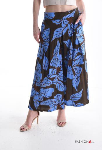 Blumenmuster wide leg Hose aus Baumwolle mit Taschen mit gummizug