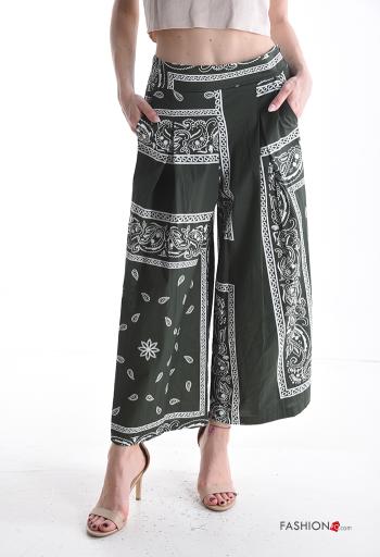 Bedrucktes wide leg Hose aus Baumwolle mit Taschen mit gummizug