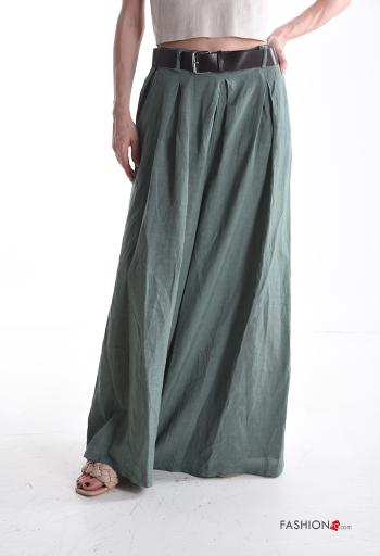 lange Hose aus Leinen mit Gürtel mit gummizug mit Taschen