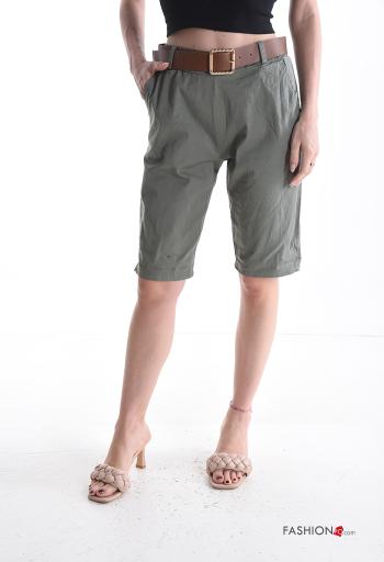 mini Cotton Shorts with belt with elastic with pockets