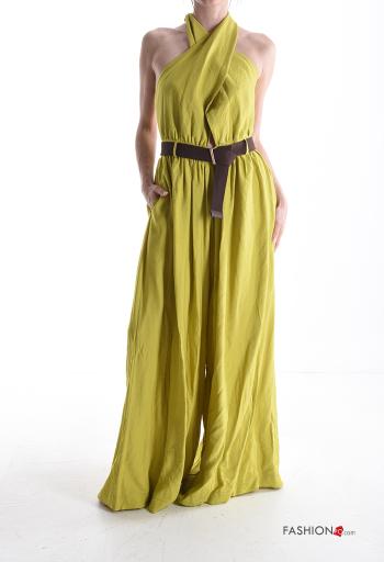 ärmellos rückenfrei lange wide leg Overall mit Gürtel mit knoten mit Taschen