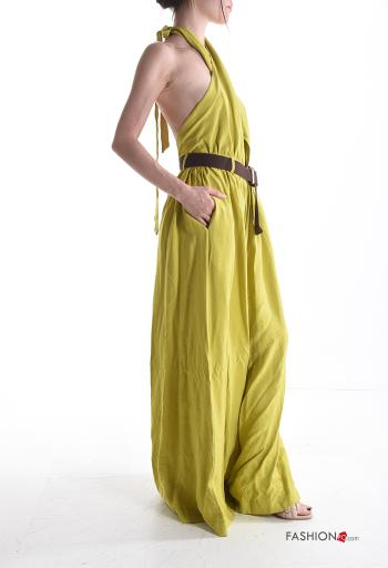 ärmellos rückenfrei lange wide leg Overall mit Gürtel mit knoten mit Taschen - ph 3