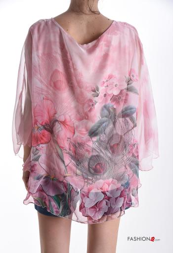 Blumenmuster lange ärmel u-boot ausschnitt chiffon Top mit Futter 3/4 ärmel - ph 2