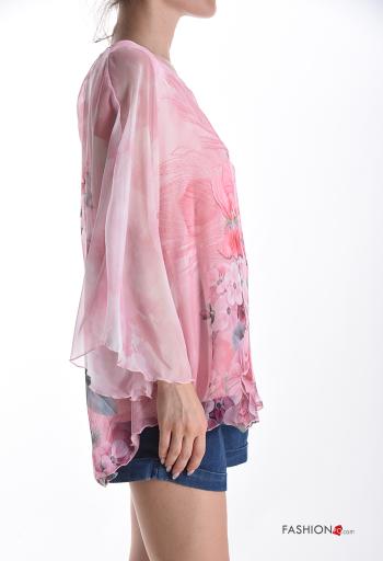 Blumenmuster lange ärmel u-boot ausschnitt chiffon Top mit Futter 3/4 ärmel - ph 3