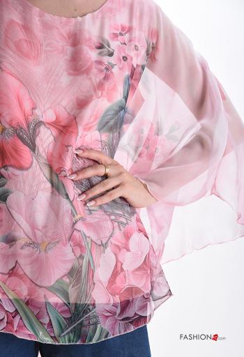 Blumenmuster lange ärmel u-boot ausschnitt chiffon Top mit Futter 3/4 ärmel - ph 4