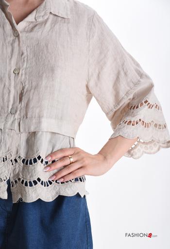 with collar Linen Shirt 3/4 sleeve broderie anglaise with buttons - ph 4