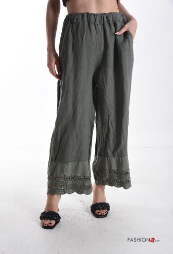 Hose aus Leinen mit Taschen englische stickerei mit gummizug