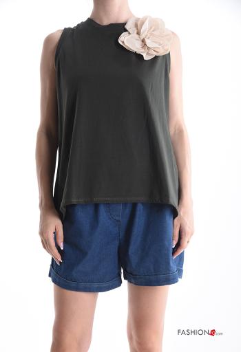 sleeveless crew neck backless Cotton Top with bow - ph 1